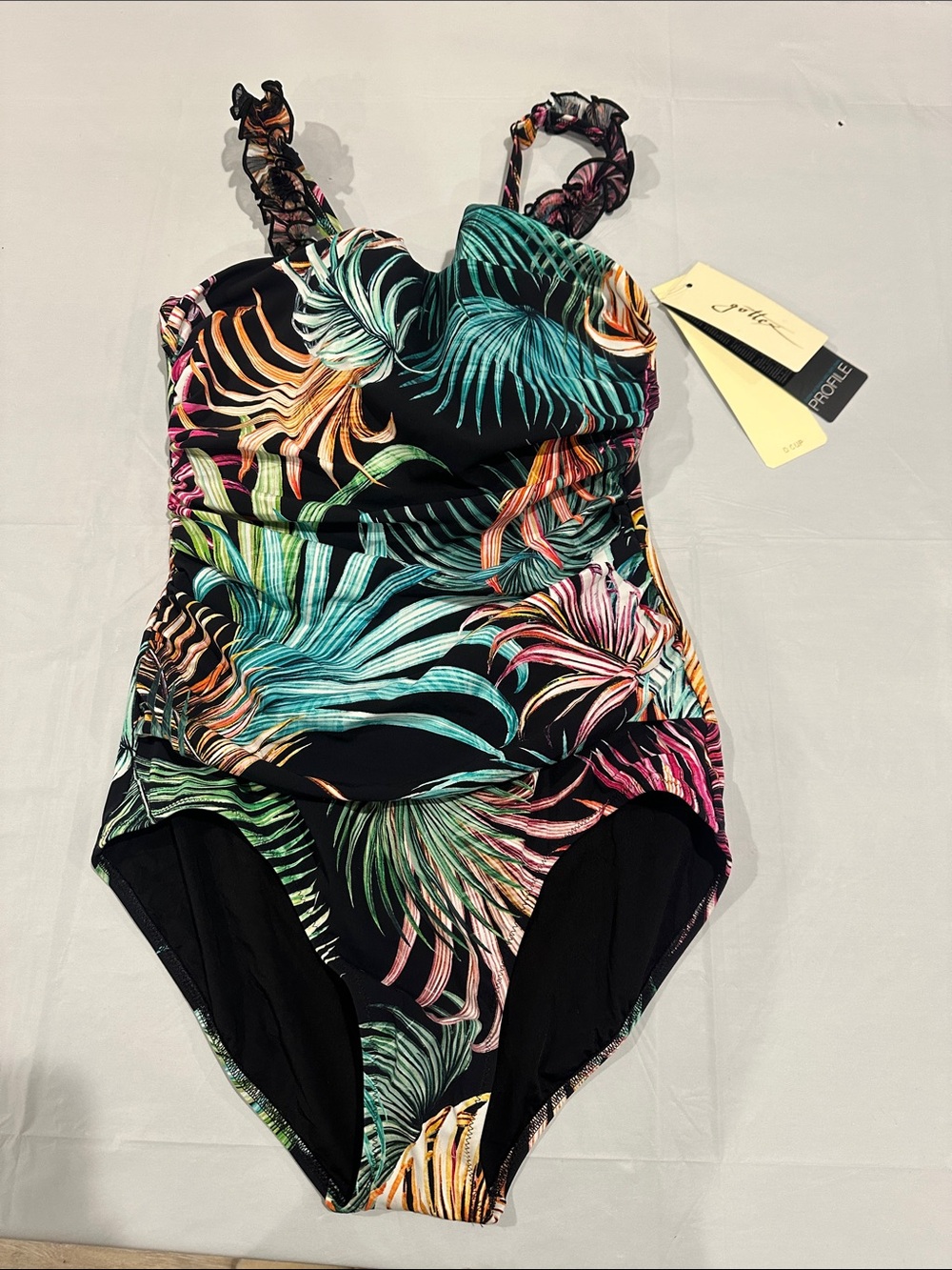 Profile By Gottex Black One-Piece Swimsuit with Multicolor Tropical Palm Print